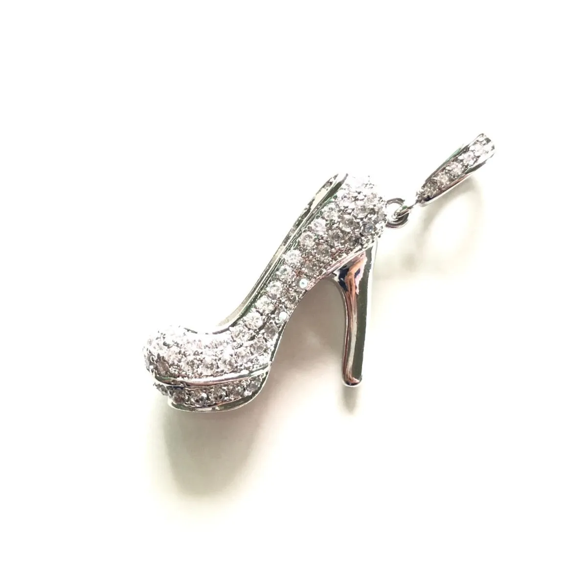 Micro Pave Fashion Shoe Pendant Necklace with Rhinestone in Gold Color