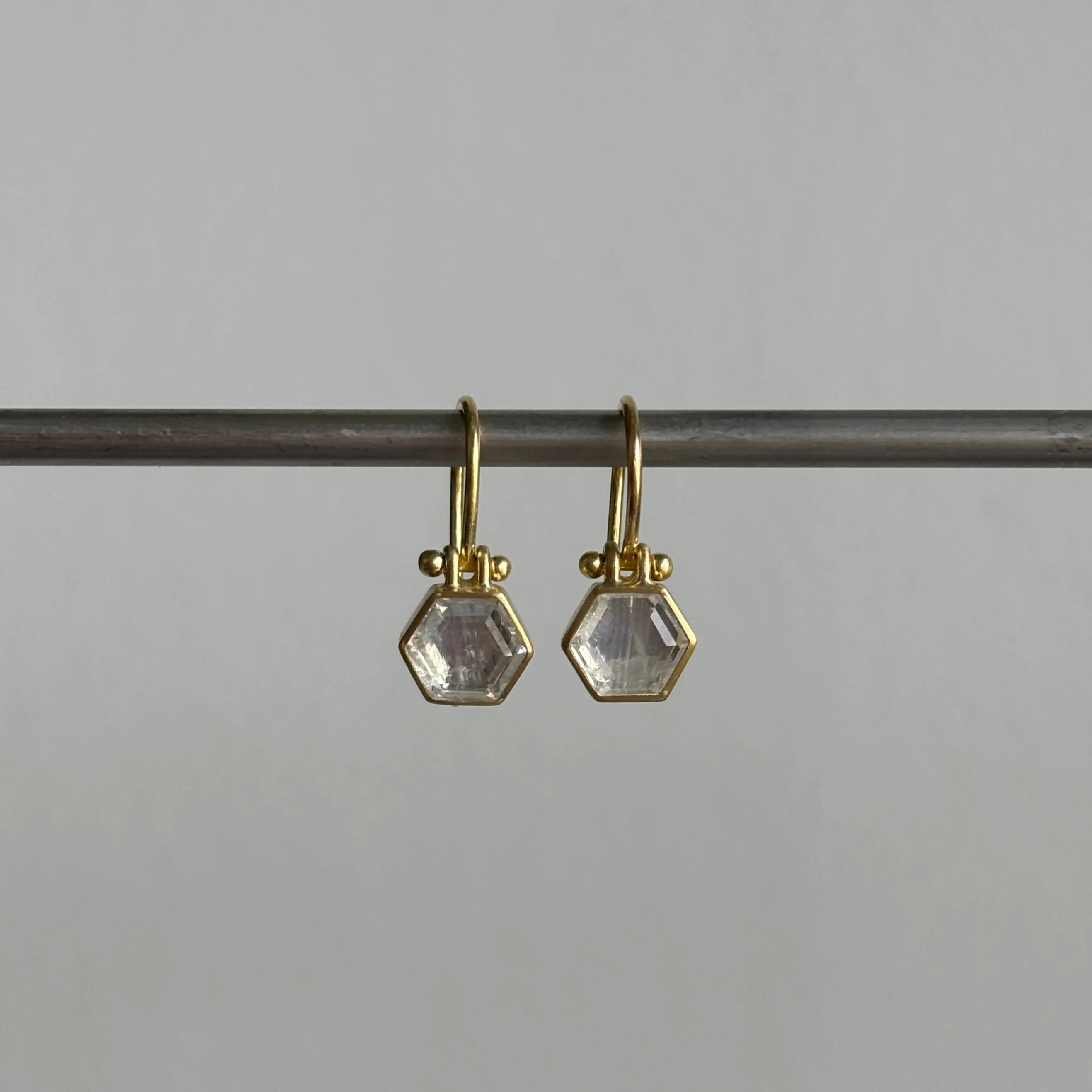 Mini Hexagon Moonstone Earrings