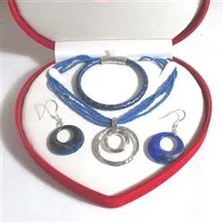 Necklace, Bracelet & Earrings Gift Set in Dark Blue