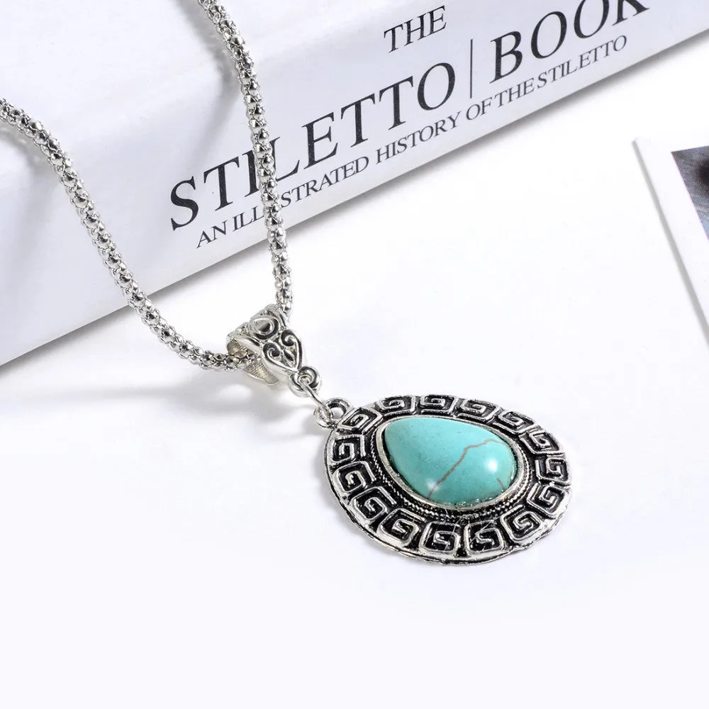 New Arrival Fashion Oval crystal rhinestone blue Pendant Necklace jewelry for Women vintage necklaces