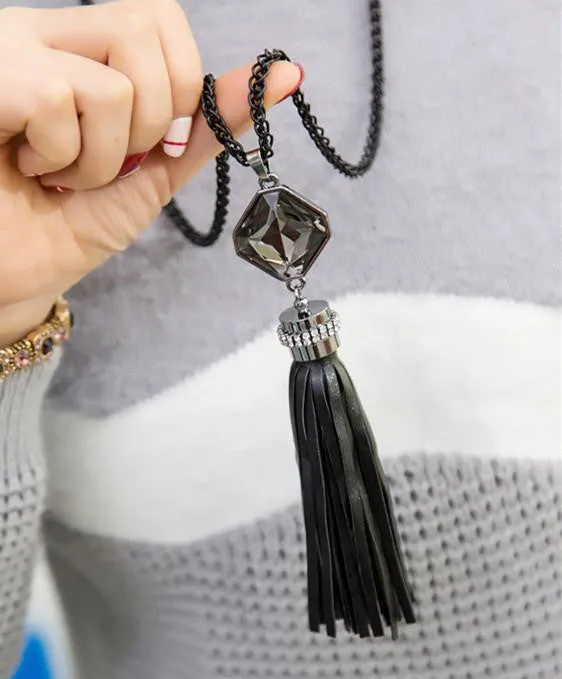 New trendy leather tassel long necklaces & pendants gift fashion jewelry