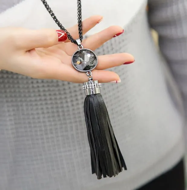 New trendy leather tassel long necklaces & pendants gift fashion jewelry