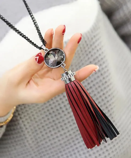 New trendy leather tassel long necklaces & pendants gift fashion jewelry