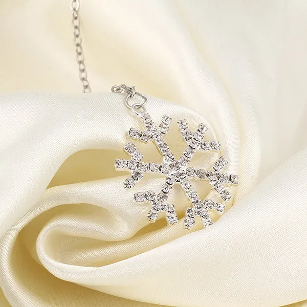 New Year Christmas Gift Fashion Luxury Shiny rhinestone Snowflake Necklace Pendants Chain long necklace jewelry women