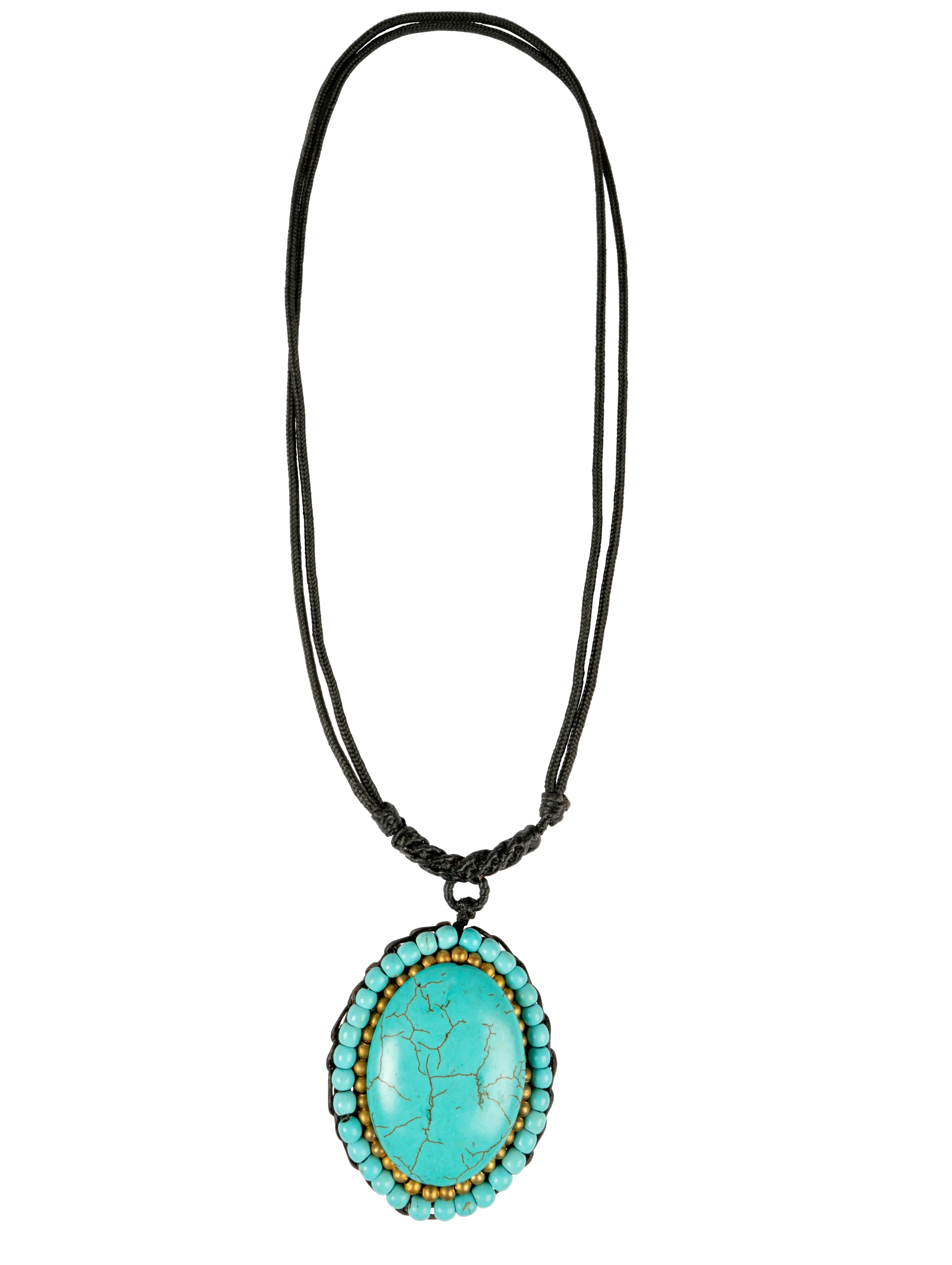 Nylon Necklace with Stone Oval Turquoise, Modern Boho Jewelry, Summer Fashion