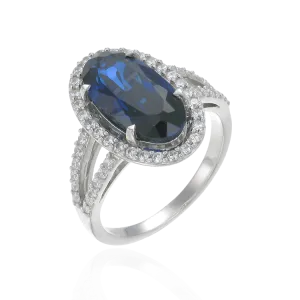 Oval Blue Sapphire Ring with Halo