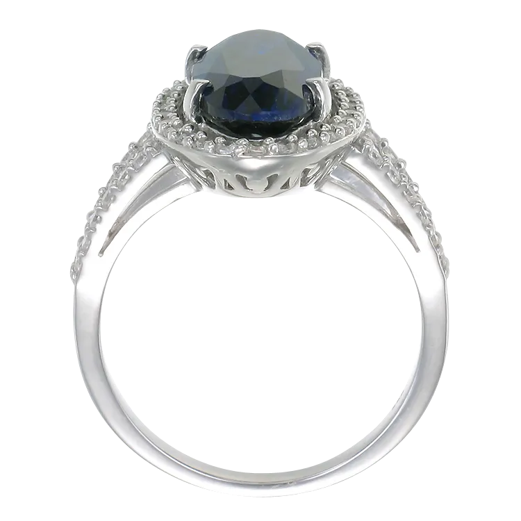 Oval Blue Sapphire Ring with Halo