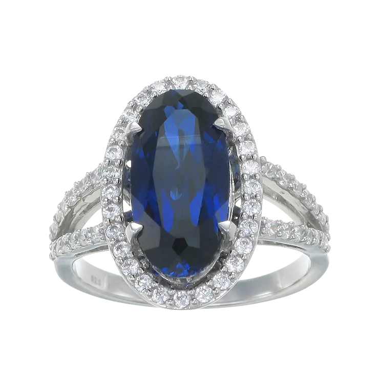 Oval Blue Sapphire Ring with Halo