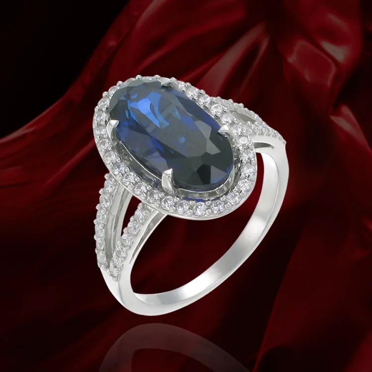 Oval Blue Sapphire Ring with Halo