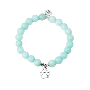 Paw Print | Stone Beaded Charm Bracelet | Tiffany Blue Agate