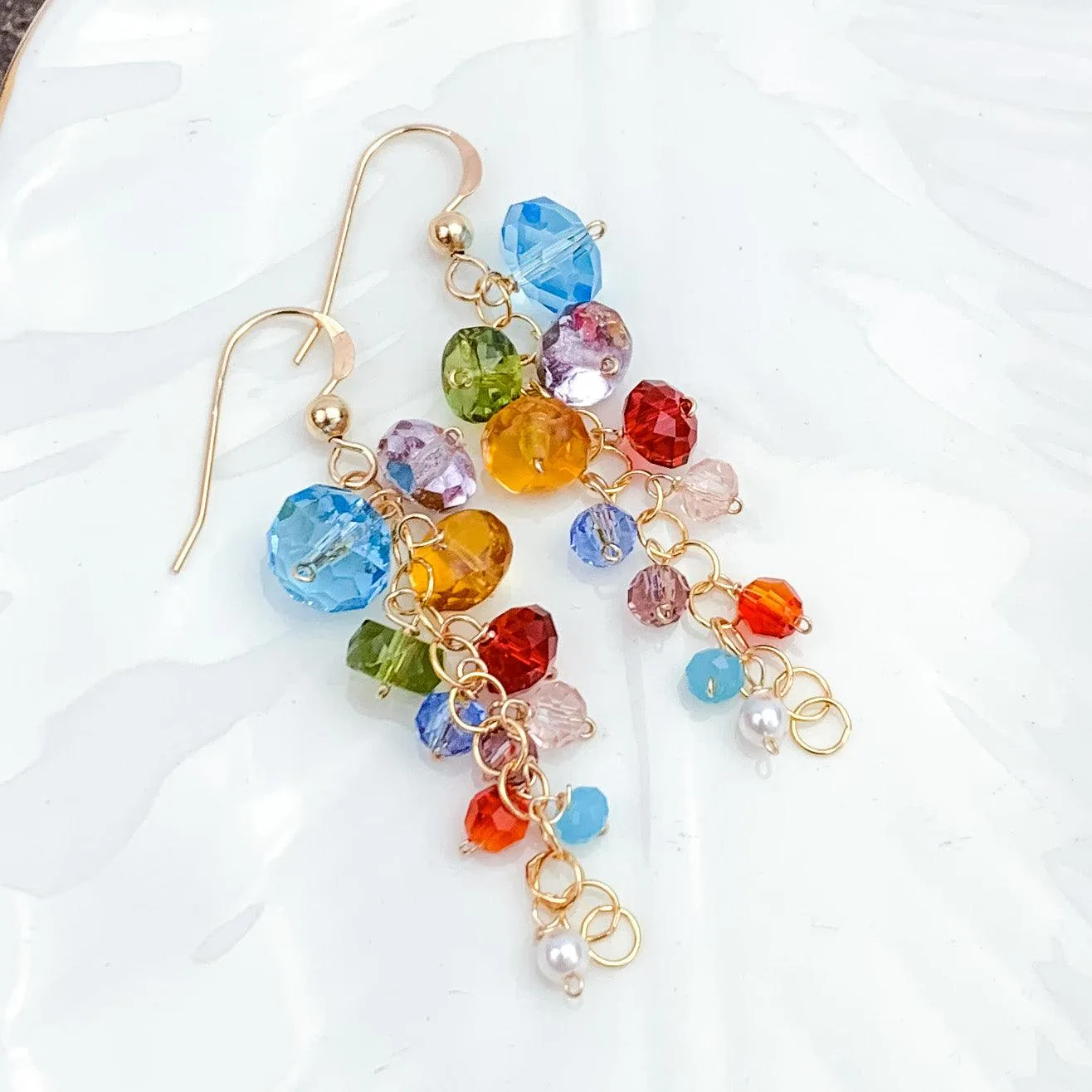 Playful Colorful Gems Drape Earrings