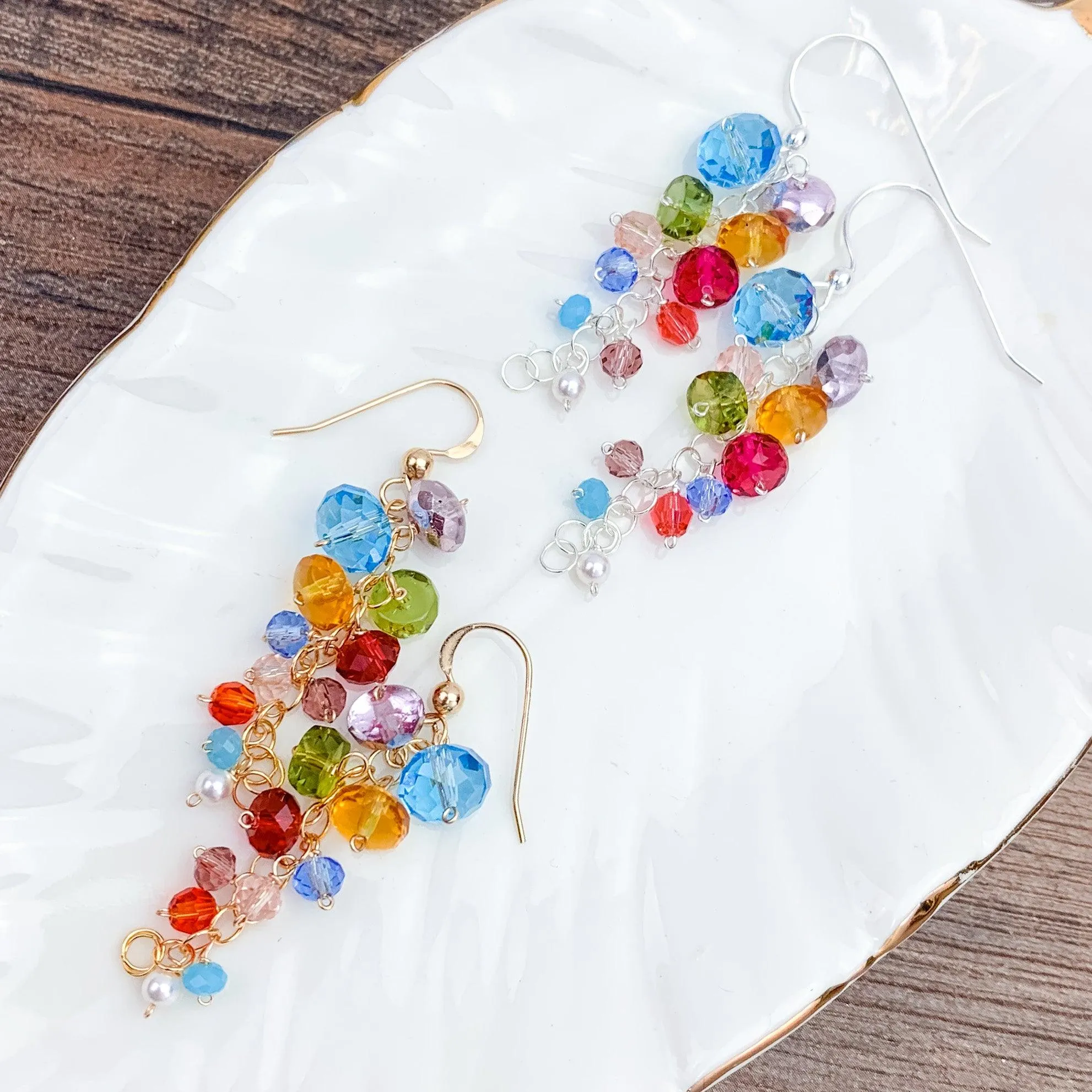 Playful Colorful Gems Drape Earrings