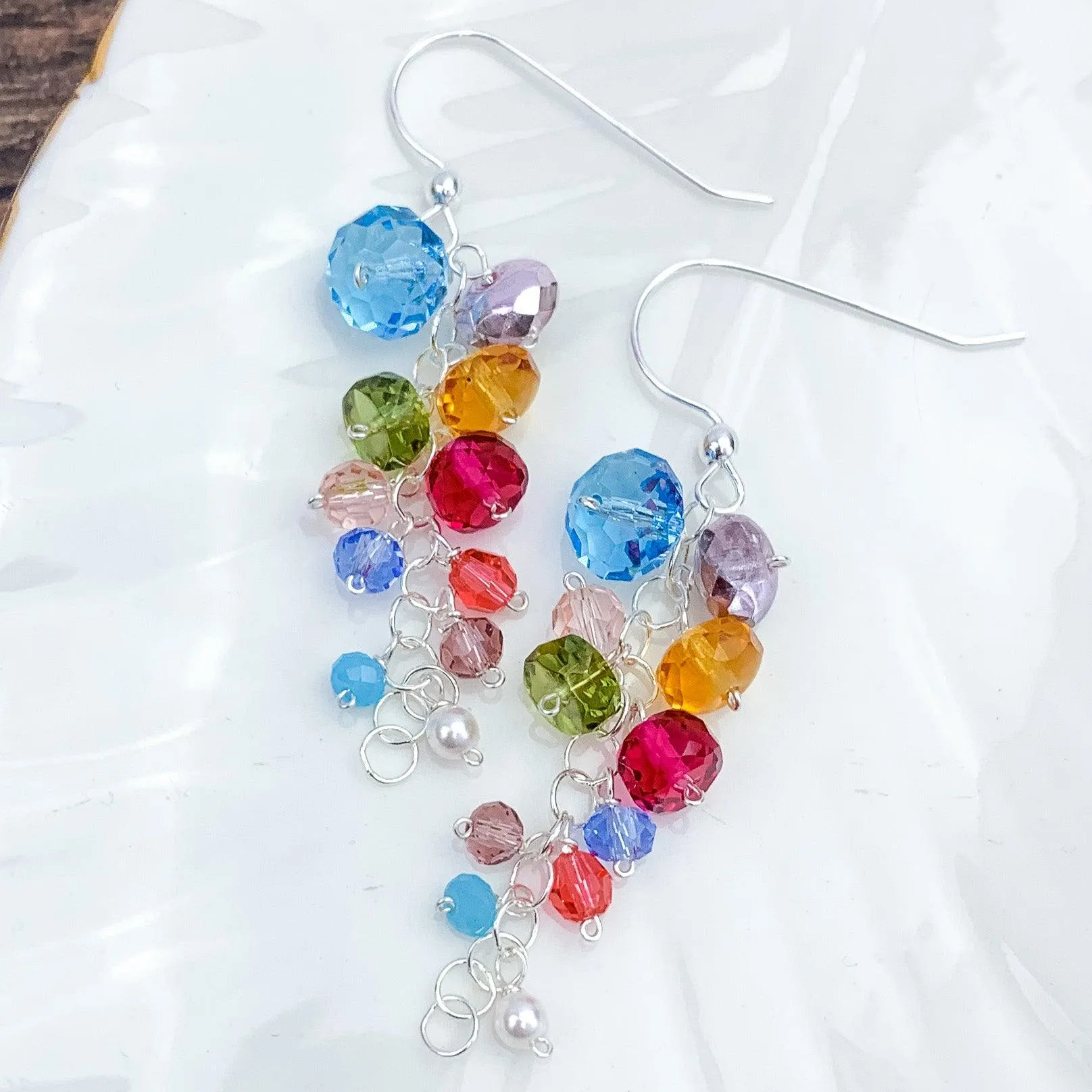 Playful Colorful Gems Drape Earrings