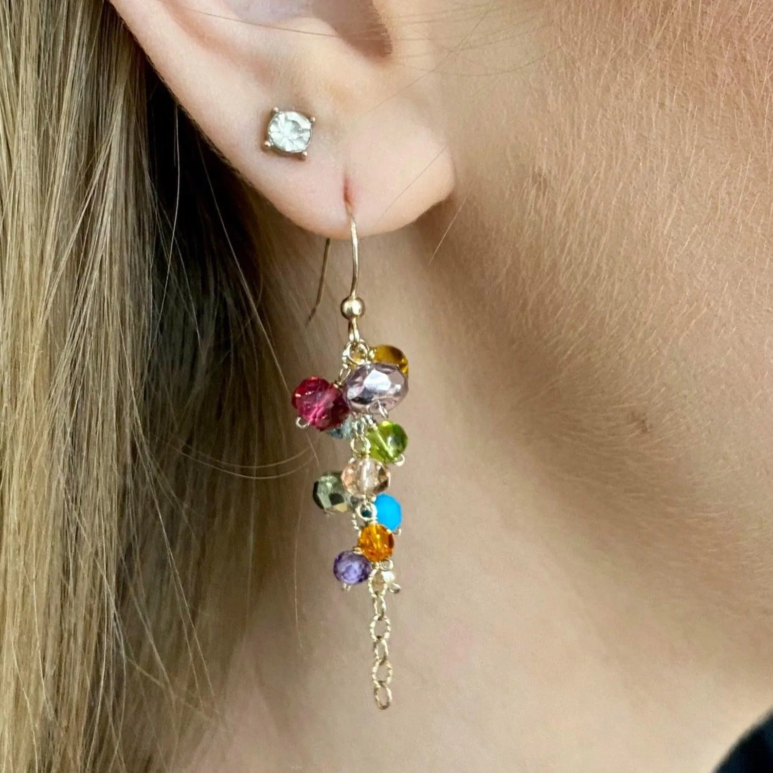 Playful Colorful Gems Drape Earrings