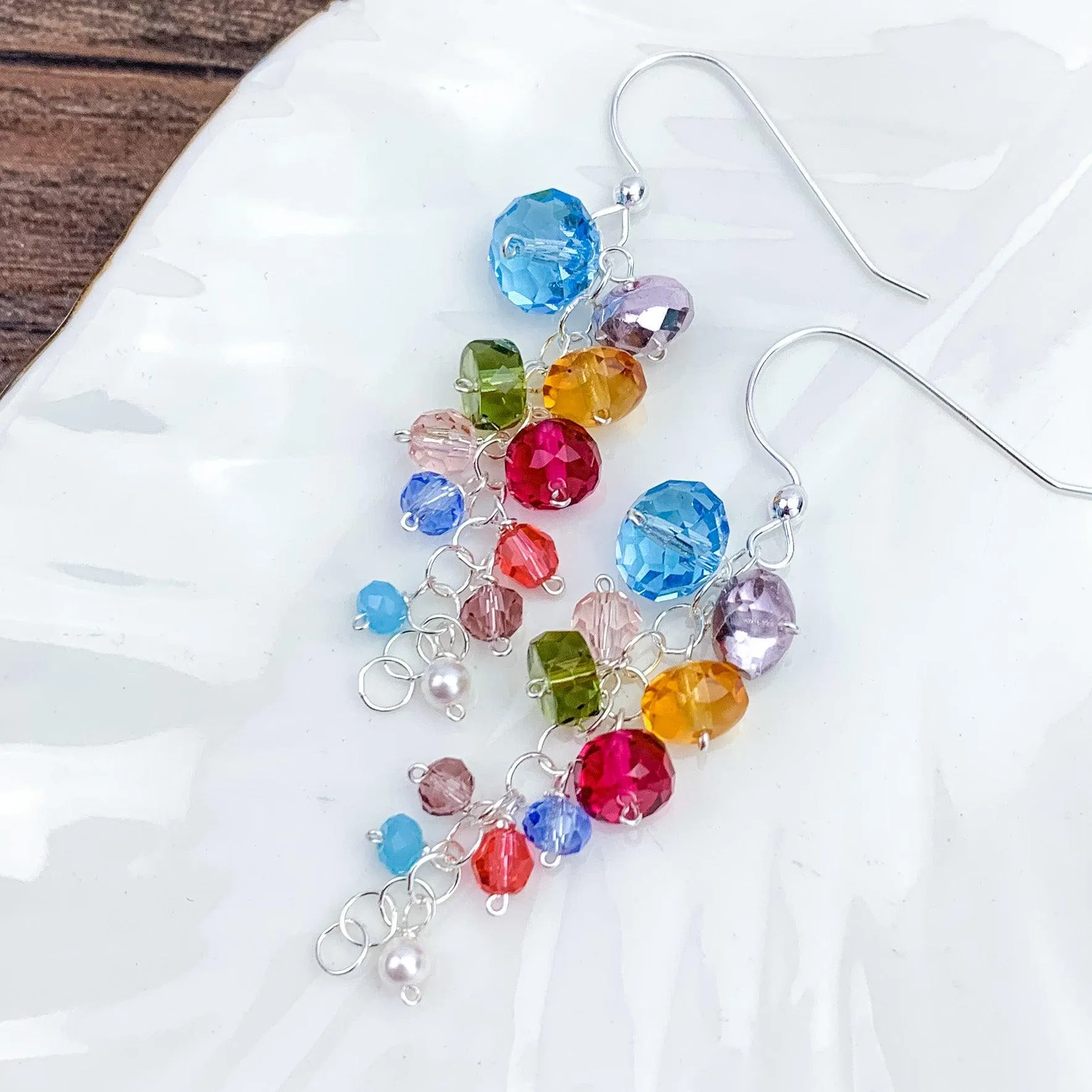 Playful Colorful Gems Drape Earrings