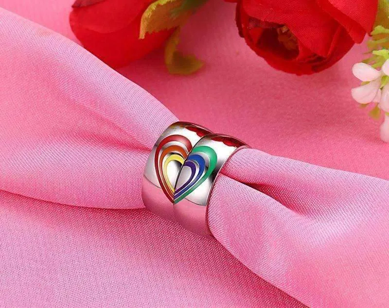 Polished Together Forever LGBT Rainbow Rings