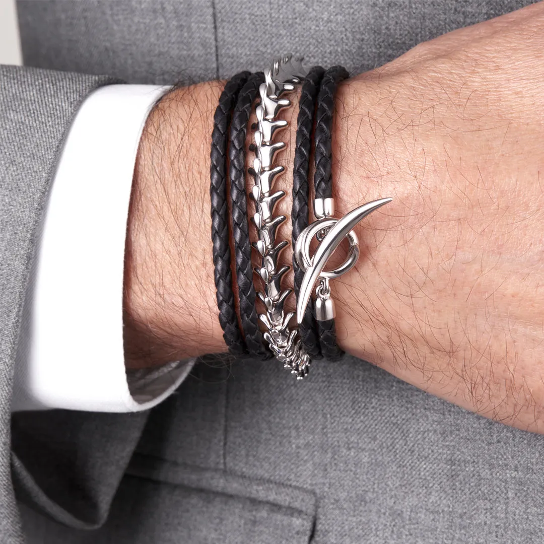 Quill Black Bracelet - Silver & Leather