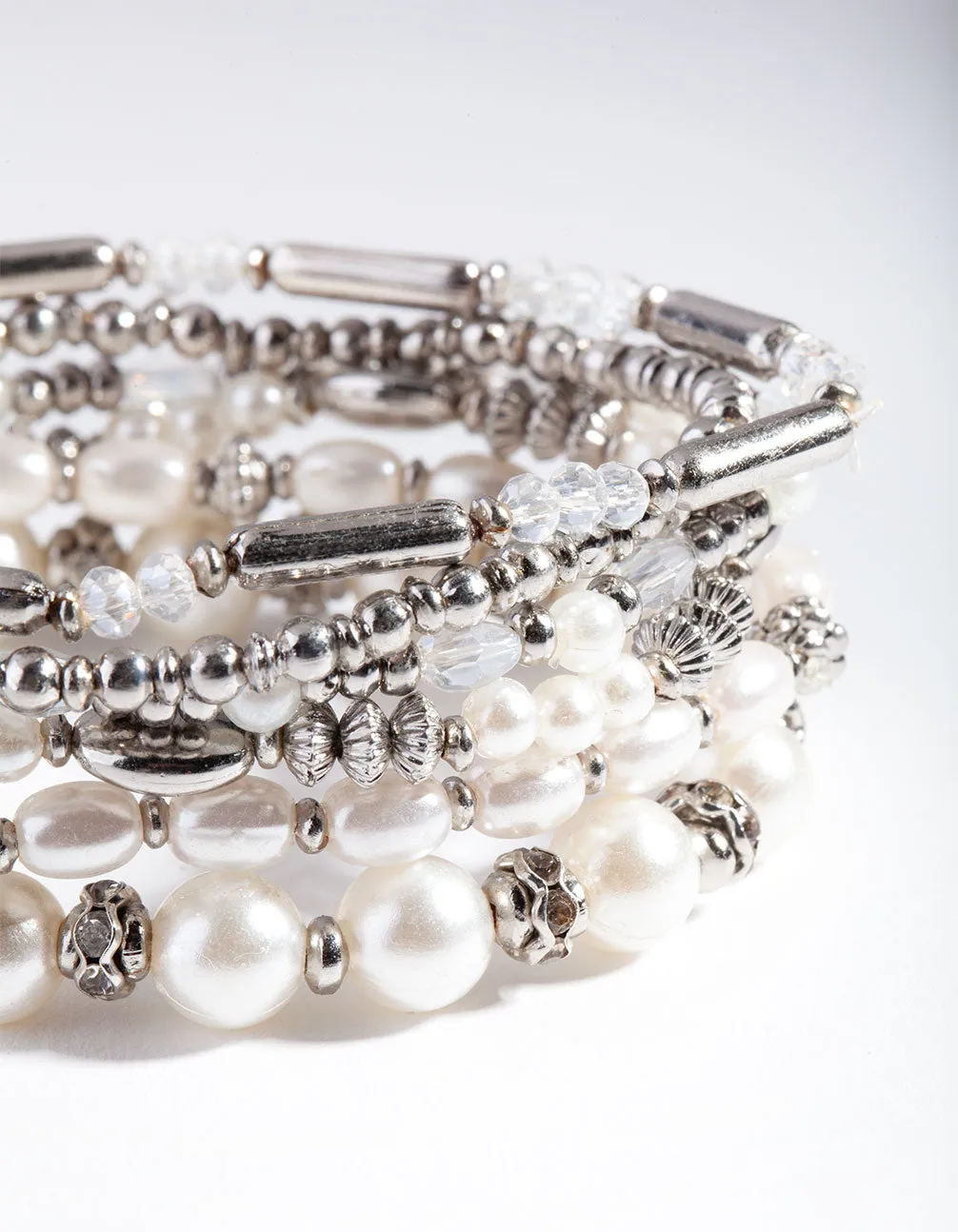 Rhodium Pearl Mixed Bead Bracelet 6-Pack