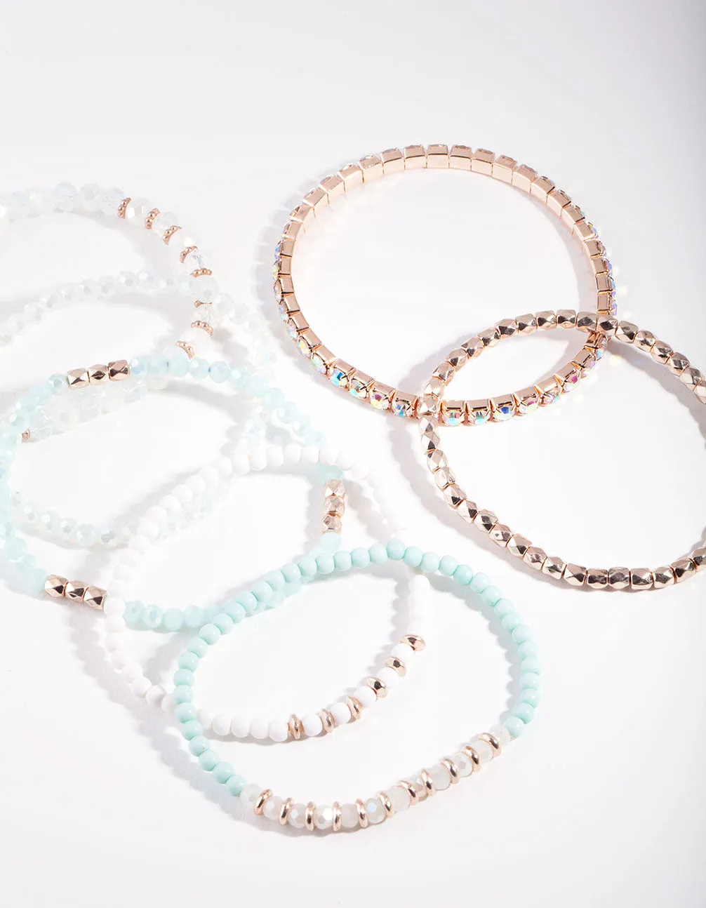 Rose Gold Blue Facet Bead bracelet 6-Pack