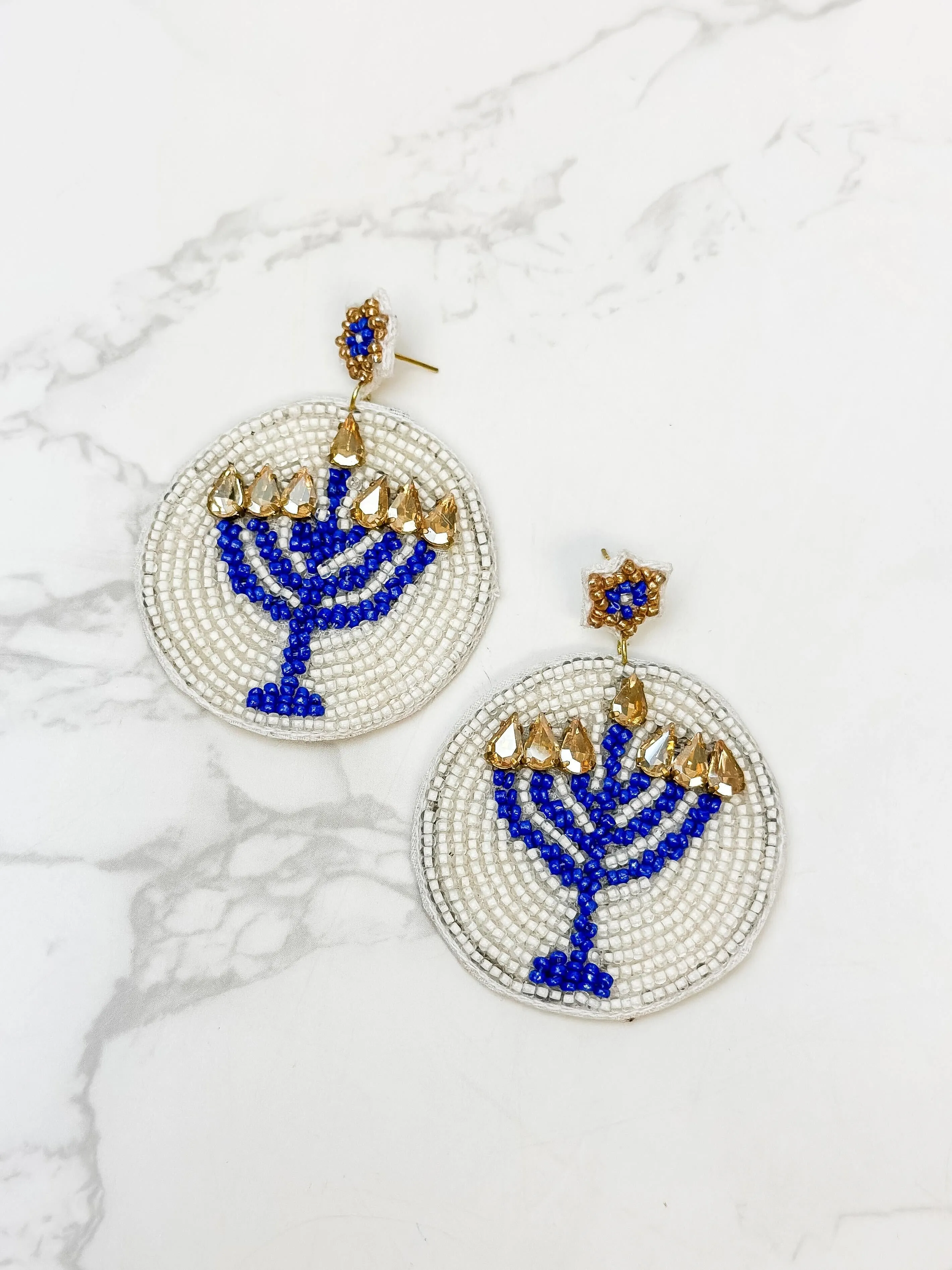 Round Menorah Beaded Dangle Earrings