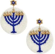 Round Menorah Beaded Dangle Earrings