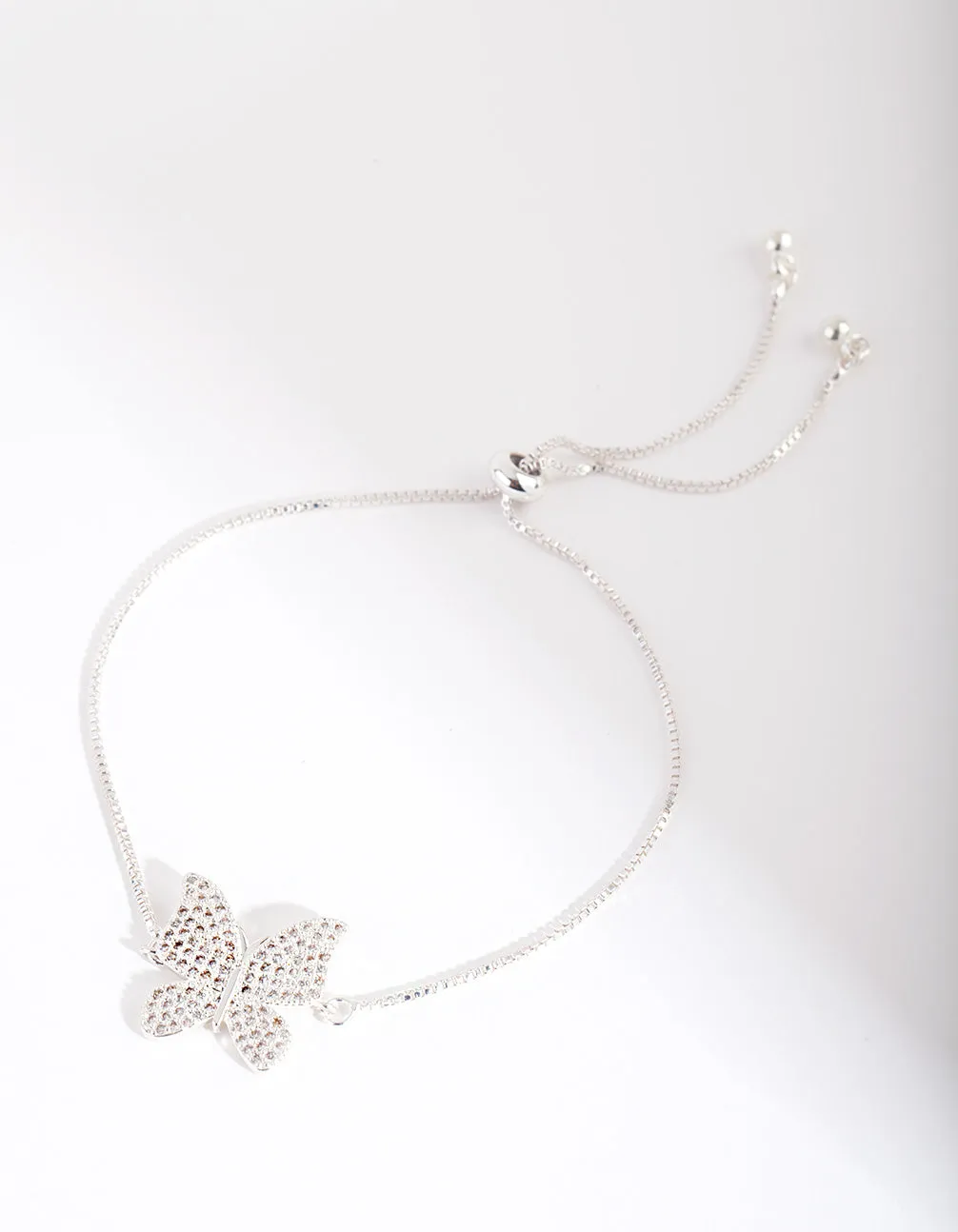 Silver Cubic Zirconia Butterfly Toggle Bracelet