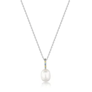 Silver Gem Pearl Drop Pendant Necklace