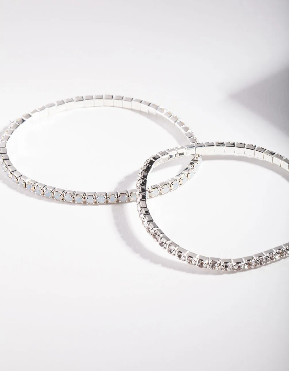 Silver White Diamante Bracelet Set