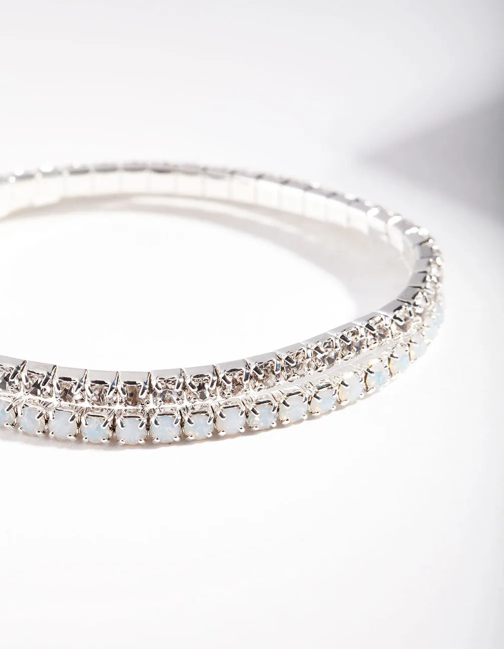 Silver White Diamante Bracelet Set