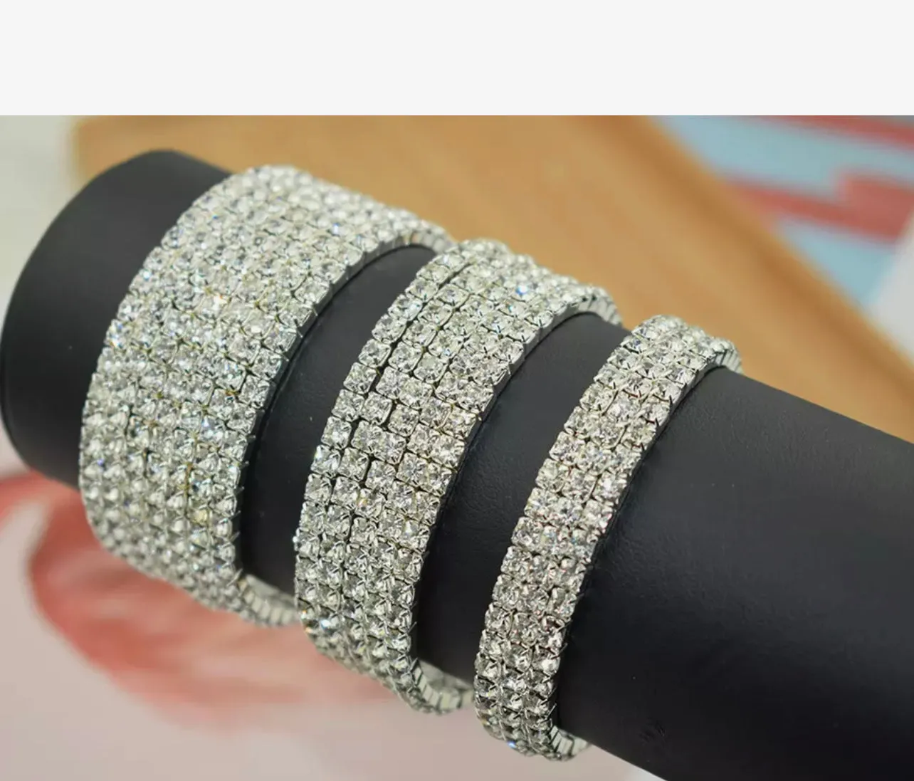 SNAKE CHARMER - clear 3 row adjustable rhinestone bracelet