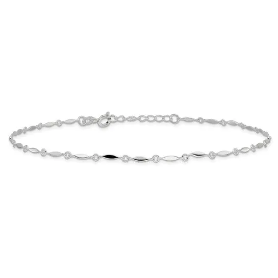 Sterling Silver Marquise Disc Anklet 10in w/ 1in ext.