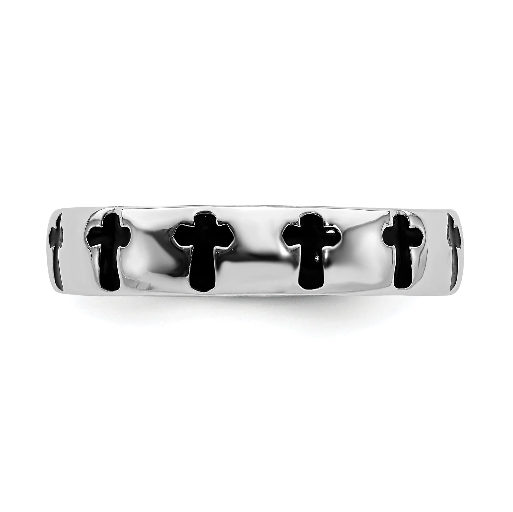 Sterling Silver Polished Enameled Cross Ring