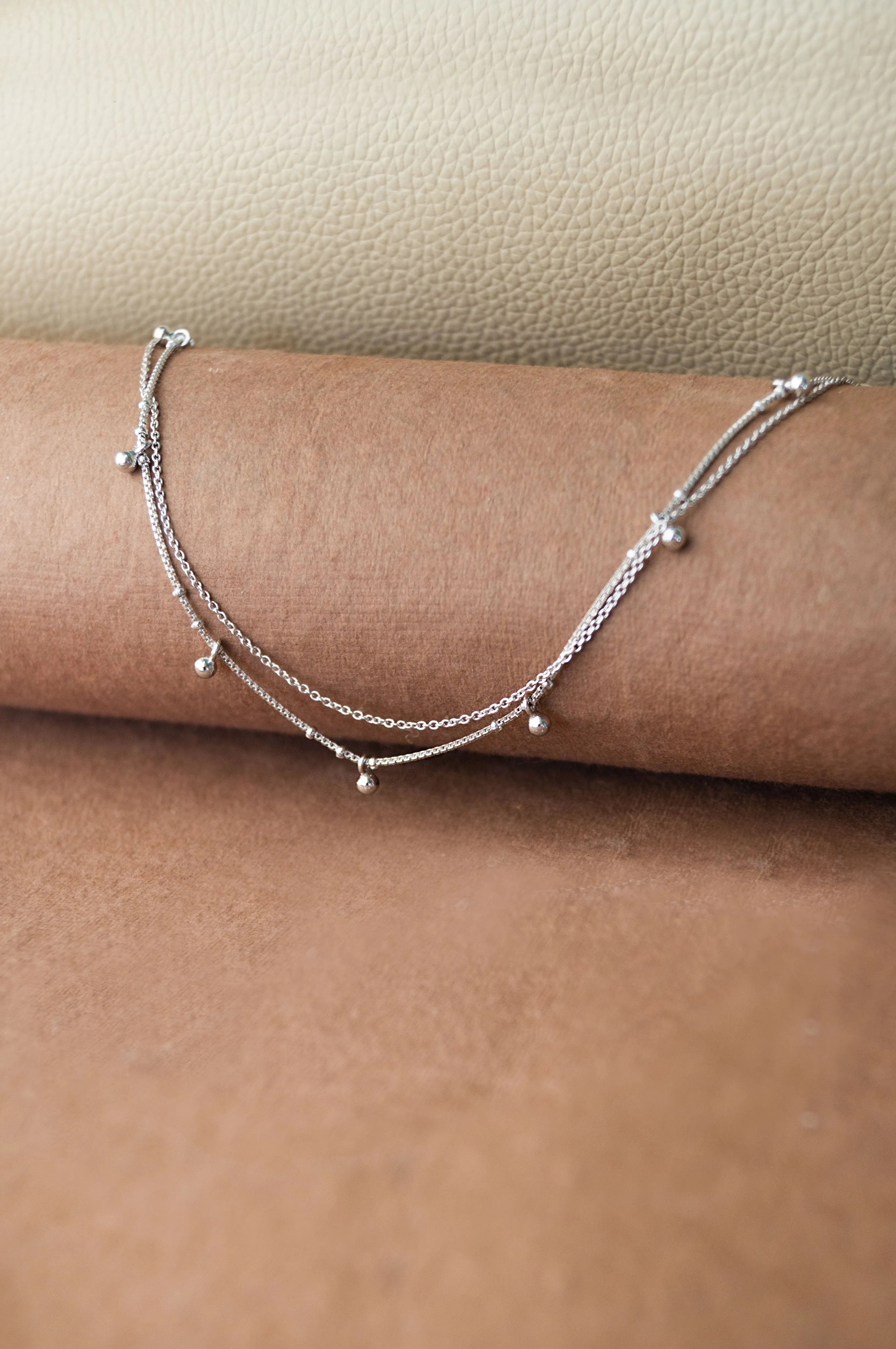 Tiny Little Ball Charms Sterling Silver Anklet