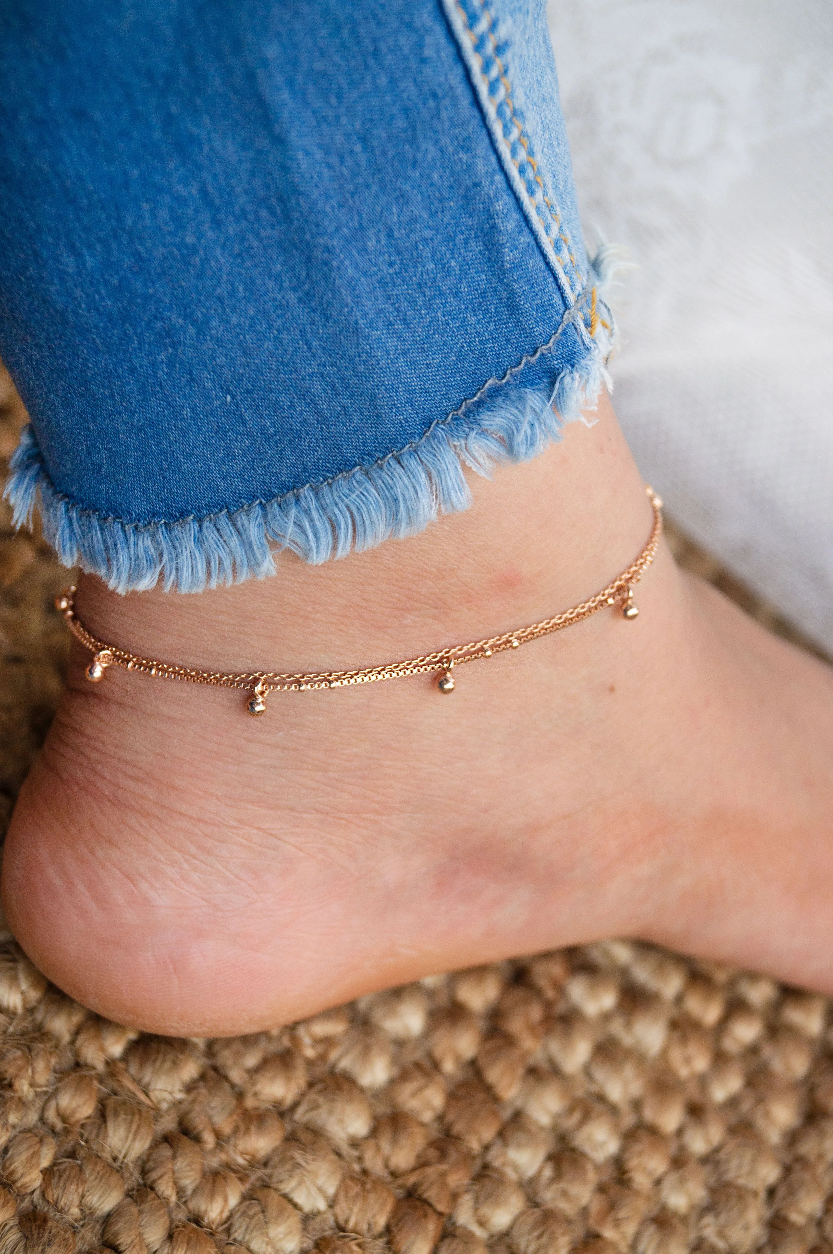 Tiny Little Ball Charms Sterling Silver Anklet