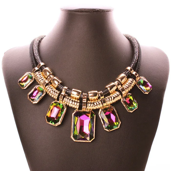 Trendy Necklaces Pendants Link Chain Double Layers Big Crystal Choker Necklace