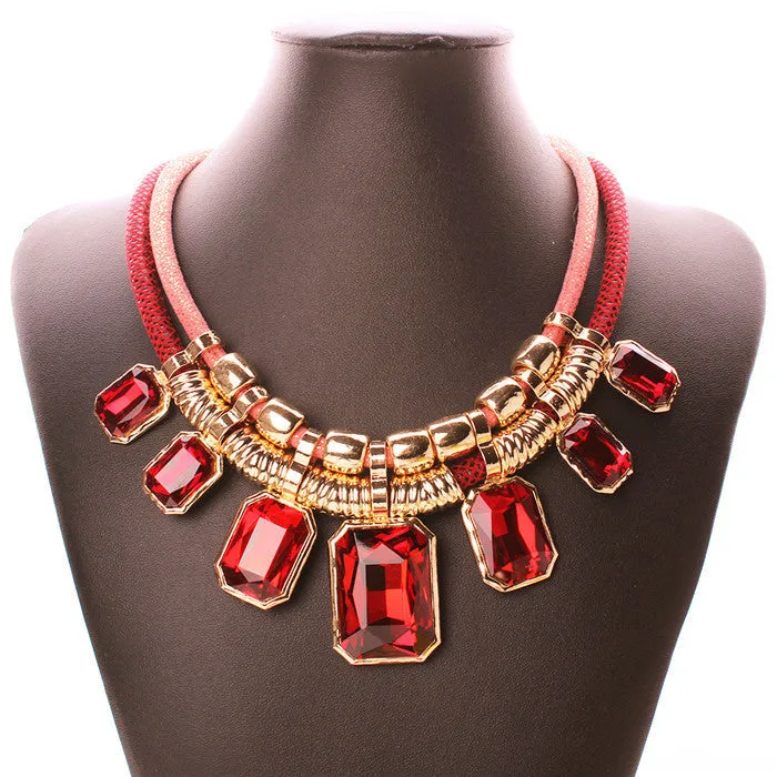 Trendy Necklaces Pendants Link Chain Double Layers Big Crystal Choker Necklace