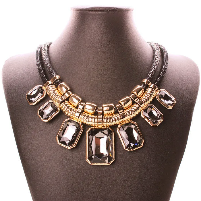 Trendy Necklaces Pendants Link Chain Double Layers Big Crystal Choker Necklace