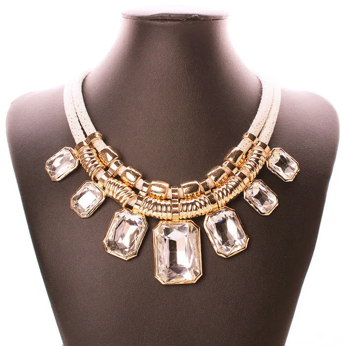 Trendy Necklaces Pendants Link Chain Double Layers Big Crystal Choker Necklace