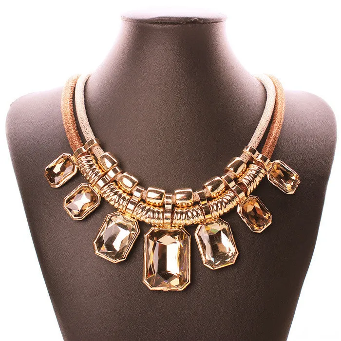 Trendy Necklaces Pendants Link Chain Double Layers Big Crystal Choker Necklace