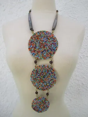 Triple Disc Necklace with   Horn Charanga Sky Blue