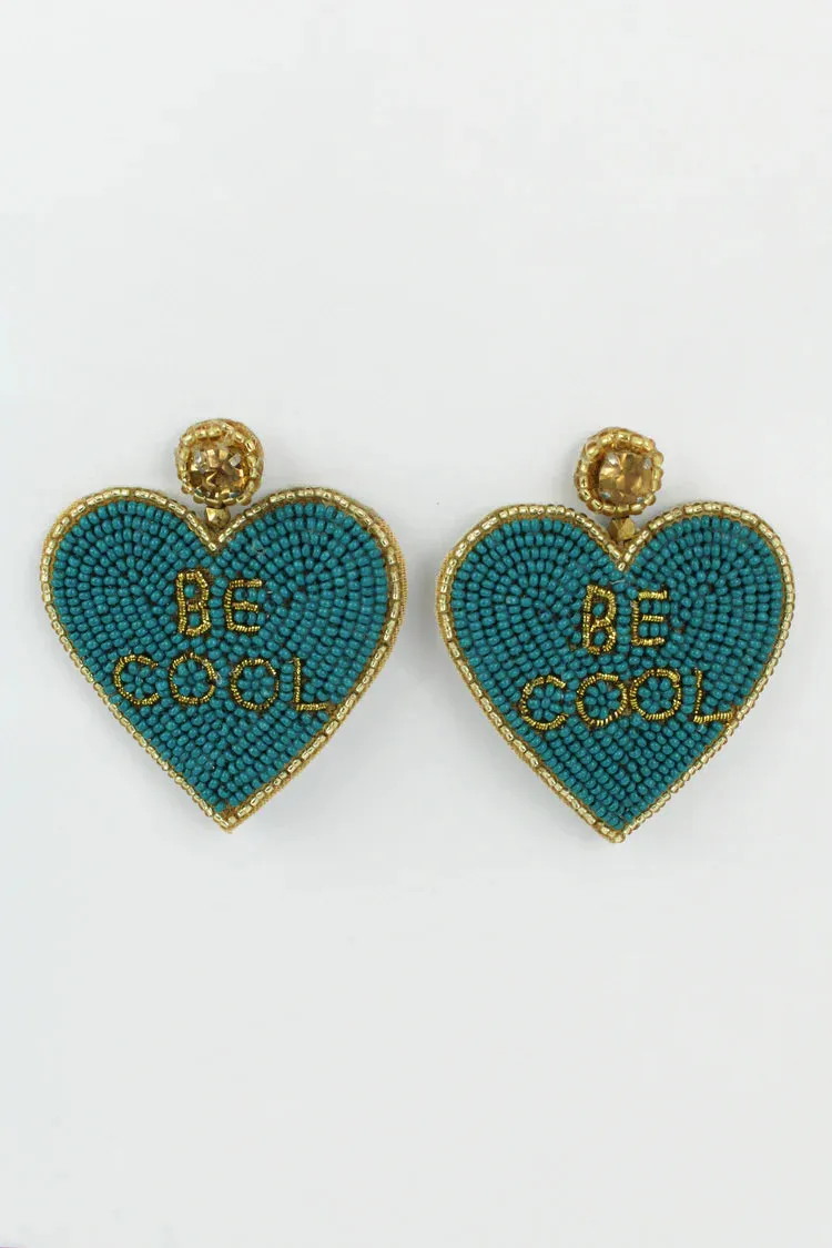 Turquoise Beaded Heart Be Cool Drop Earrrings