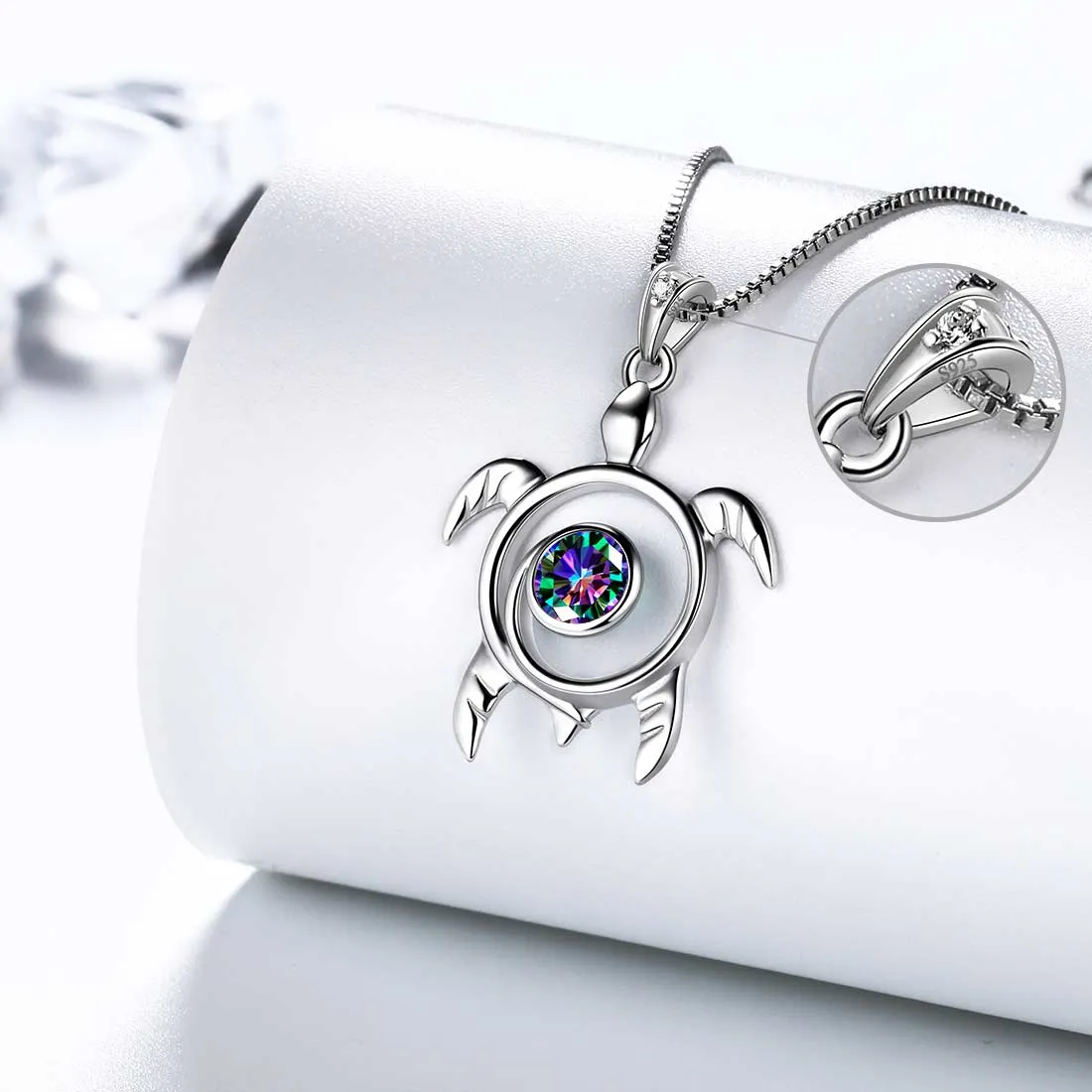 Turtle Rainbow Mystic Topaz Necklaces Women Girls Jewelry Gift Sterling Silver