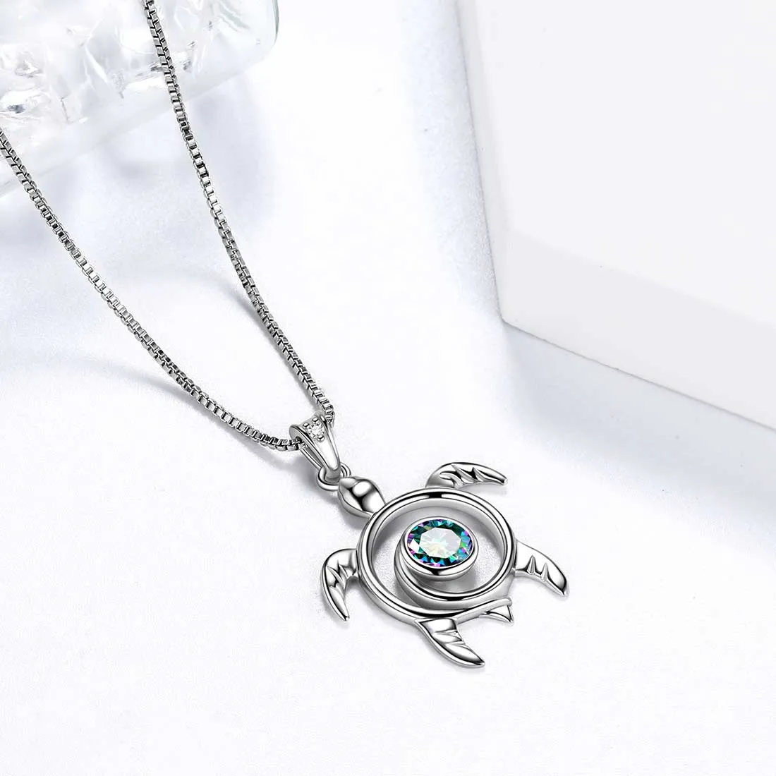 Turtle Rainbow Mystic Topaz Necklaces Women Girls Jewelry Gift Sterling Silver