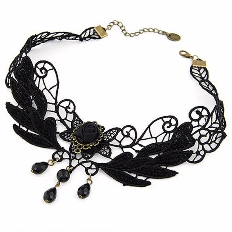 VenusFox Black Rose Flower Choker Necklace