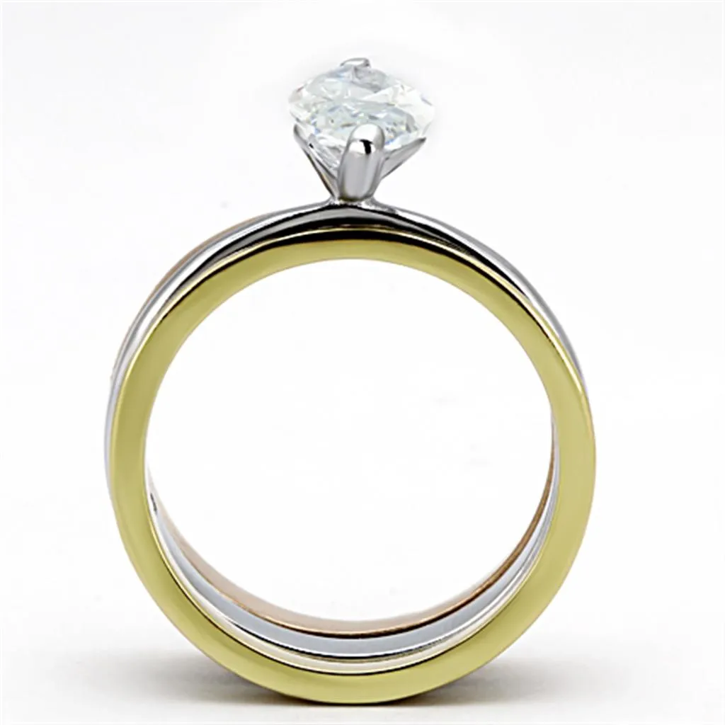 Women Stainless Steel Cubic Zirconia Rings TK964