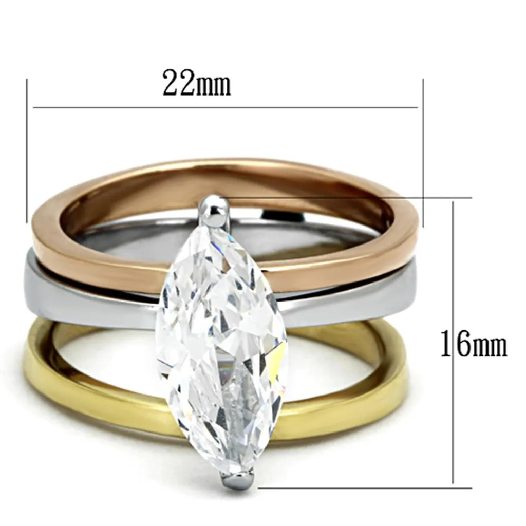 Women Stainless Steel Cubic Zirconia Rings TK964