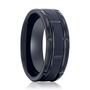 WYNN | Black Titanium Men's Wedding Band With Alternating Grooved